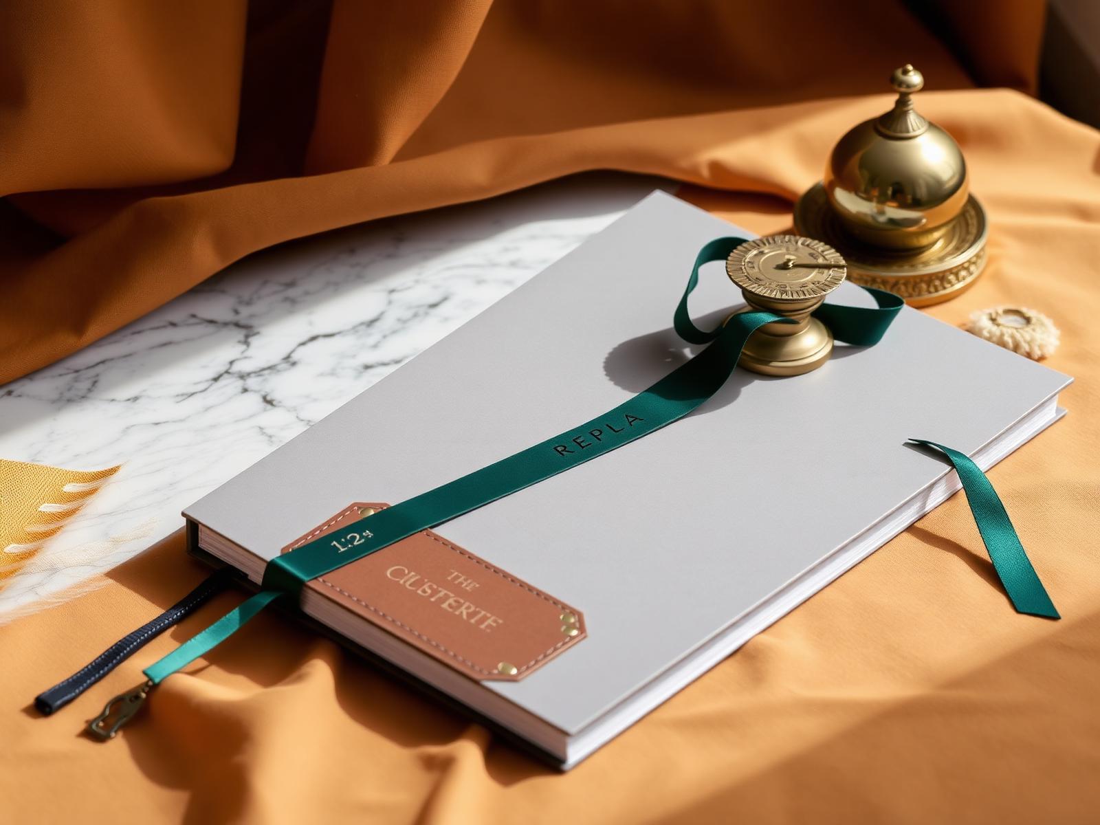 Leather-bound report with a forest green ribbon bookmark